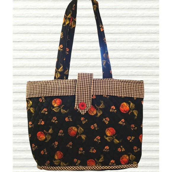 April Cornell For Silvestri Quilted Black Fruit Print Shoulder Bag Tote 16 x 12 - Picture 1 of 10